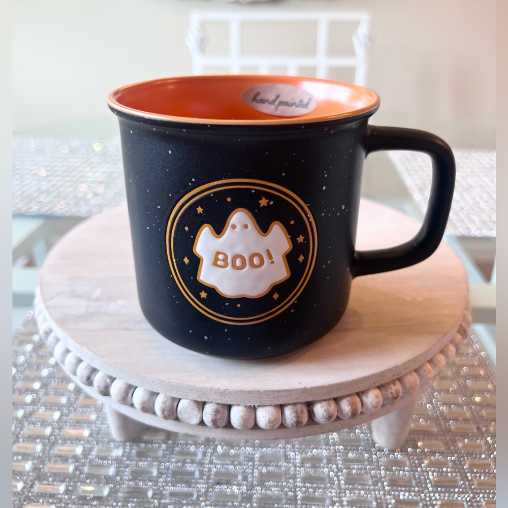 👻 BOO! Ghost Mug Black + Orange Halloween NEW